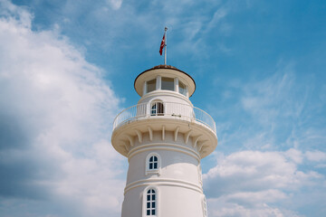 Fototapeta na wymiar Alanya, Turkey. The old lighthouse in the port of the Turkish city of Alanya 
