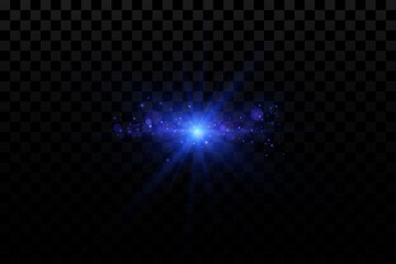 Bright blue sparkling particles. Background decoration. Blue dust. Light effect
