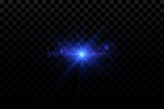 Bright blue sparkling particles. Background decoration. Blue dust. Light effect