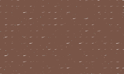 Seamless background pattern of evenly spaced white pan symbols of different sizes and opacity. Vector illustration on brown background with stars