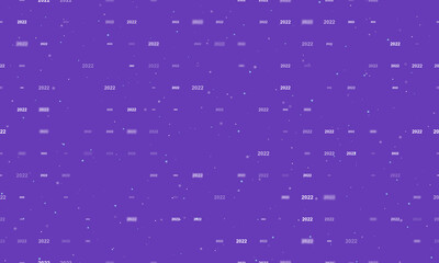 Seamless background pattern of evenly spaced white 2022 year symbols of different sizes and opacity. Vector illustration on deep purple background with stars