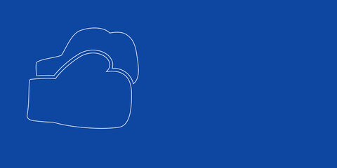 A large white outline boxing gloves symbol on the left. Designed as thin white lines. Vector illustration on blue background