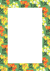 Flower frame border size a4, format a4. Floral pattern. Cute floral background. Background with flower brush strokes
