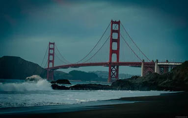 Papier Peint photo Plage de Baker, San Francisco Vue spectaculaire sur le Golden Gate Bridge de Baker Beach au crépuscule, San Francisco, USA