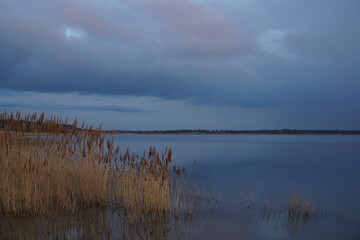 Abendstimmung am neuen See in der Lausitz, ehemals Tagebau