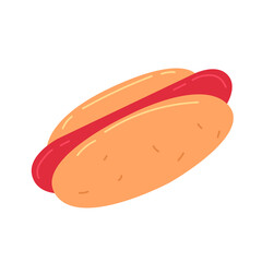 Hotdog in cartoon flat style. Hand draw food illustration.