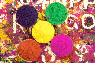 Various gulal (abir) used in holi celebration in India.