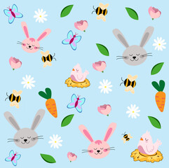  Easter holiday background seamless pattern with easter bunny.