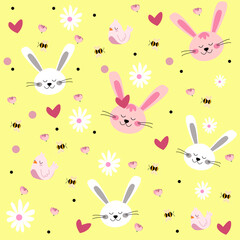 Easter holiday background seamless pattern with easter bunny.