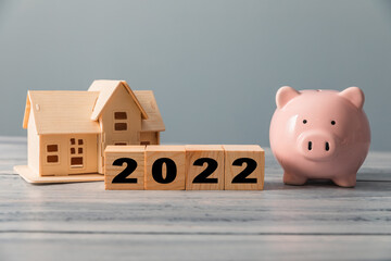 Wooden house with wood number 2022