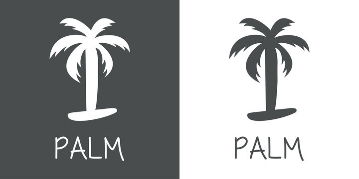 Logotipo texto Palm con letra I en tipografía con forma de silueta de palmera en fondo gris y fondo blanco