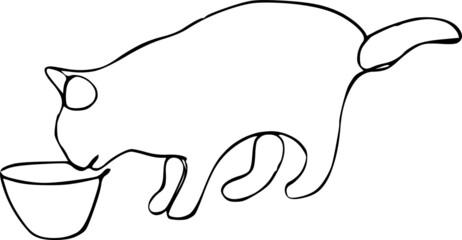 Cat one line drawing art. Editable stroke vector illustration of domestic animal for logo or decoration.