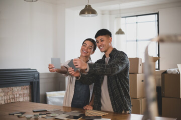 Mid adult couple planning a home renovation