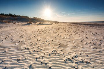 Beautiful scenery of the Baltic Sea beach in Leba. Poland