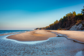Fototapeta na wymiar Beautiful scenery of the Baltic Sea beach in Leba. Poland
