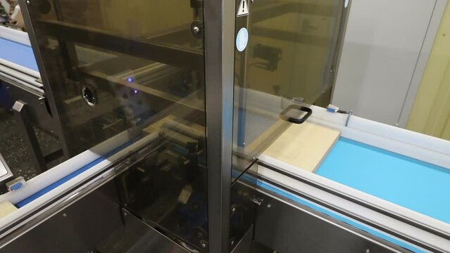 conveyor in the confectionery shop for the production and assembly of chocolate wafers