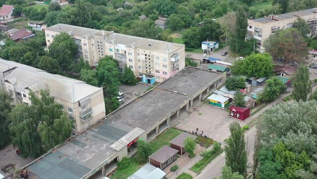 Aerial Drone video of Kalyta town on the border of Kyiv Oblast and Chernihiv Oblast Ukraine.