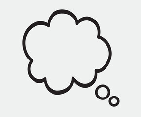 Think bubble isolated on grey background. Trendy think bubble in flat style. Modern template for social network and label. Creative thought balloon. Cloud line art, vector illustration	