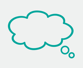 Think bubble isolated on grey background. Trendy think bubble in flat style. Modern template for social network and label. Creative thought balloon. Cloud line art, vector illustration	