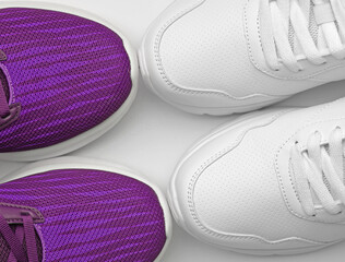 Sport trainers for jogging on white background closeup