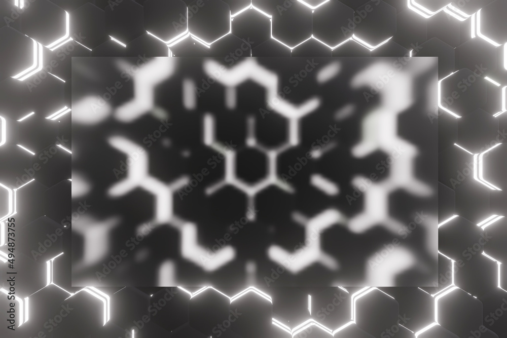 Poster luminous hexagons, abstract background made of geometric shapes, black and white structure made of h