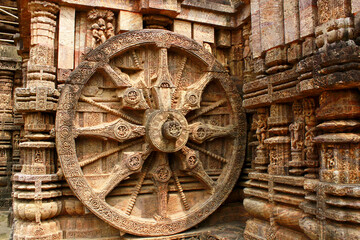 Fototapeta na wymiar Wheel of Samsara. Konark Sun Temple
