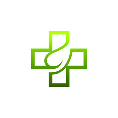 Healthcare Medical Logo Design. Plus Cross Leaf Logo Concept.