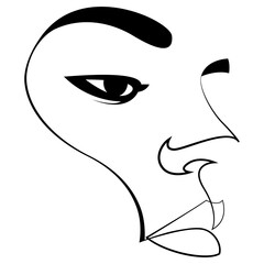 Woman face continuous line drawing. Abstract minimal woman portrait. Logo, icon, label. Black and white vector illustration.