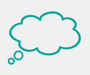 Think bubble isolated on grey background. Trendy think bubble in flat style. Modern template for social network and label. Creative thought balloon. Cloud line art, vector illustration	