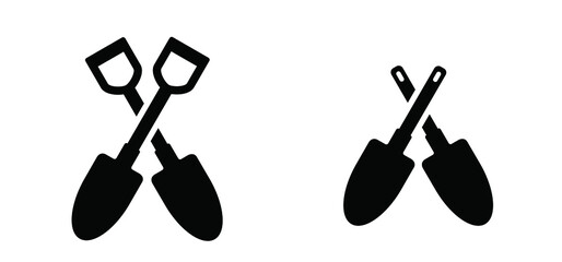 Cartoon spade shovel, letter X  sign. Silhouette of crossed shovels. Vector gardening icon or pictogram. Garden maintenance tools. Farm, farming tool. vegetable, kitchen garden garden,.