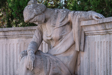 Obraz premium sorrowful woman sculpture, Inca municipal cemetery, established in 1820, Majorca, Balearic Islands, Spain