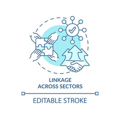 Linkage across sectors turquoise concept icon. Holistic approach. ILAP principle abstract idea thin line illustration. Isolated outline drawing. Editable stroke. Arial, Myriad Pro-Bold fonts used
