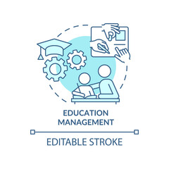 Education management turquoise concept icon. Academic system. Social planning example abstract idea thin line illustration. Isolated outline drawing. Editable stroke. Arial, Myriad Pro-Bold fonts used