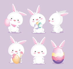 Fototapeta premium six happy easter rabbits