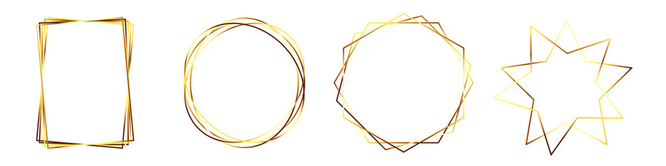 Golden frames vector set. Curly decorative photo frames isolated on white background. Set of luxury frames. Vector illustration.