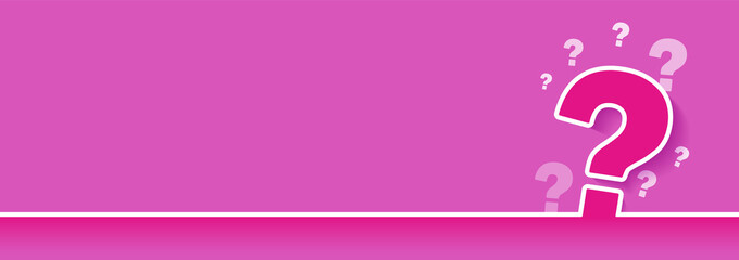 long background for banner. Question mark paper icon on pink background.