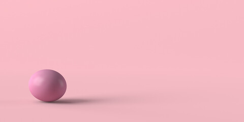 Pink easter egg on pink background. 3D illustration. Copy space.
