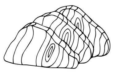 Three hand drawn slice of salmon fish isolated on whiye background. vector illustration.