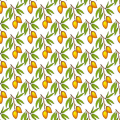 Seamless pattern with mango branch
