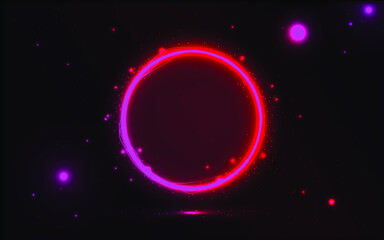 Neon sign. Round frame with glowing and light. Neon abstract circle background with flares and sparkles. illustration vector 10 eps.