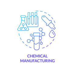 Chemical manufacturing blue gradient concept icon. Synthetic substances. Business subsector abstract idea thin line illustration. Isolated outline drawing. Myriad Pro-Bold font used