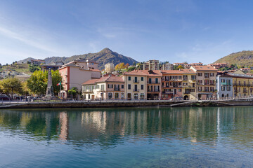 Obraz premium Omegna town view, Italy, Piedmont region, Lake Orta