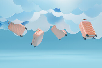 Fototapeta premium travel suitcases falling from artificial clouds