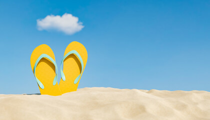 flip flops on beach sand with a cloud overhead © Antonio Solano