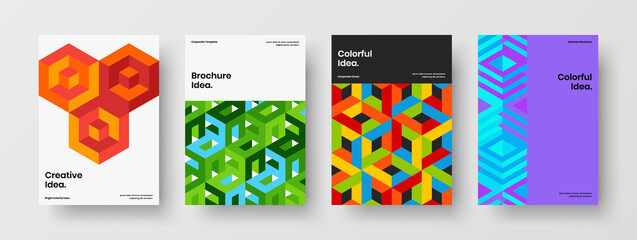 Fototapeta premium Modern mosaic shapes booklet layout set. Isolated corporate cover vector design concept bundle.