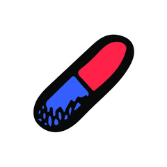 Medical capsule vector sketch icon. Red and blue pill hand drawn symbol. Choose your side