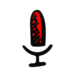 Mic sketch vector illustration. Hand drawn microphone, audio equipment symbol. Studio voice record element. Podcast interview icon.