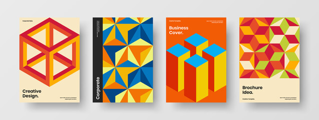 Colorful presentation vector design template set. Creative mosaic shapes journal cover concept bundle.