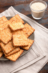 Sesame cracker, cracker, cookie cracker on different backgrounds