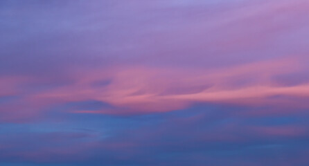 Panoramic View of Cloudscape during a colorful sunset or sunrise. Taken on the West Coast of British Columbia, Canada. Nature Background Panorama